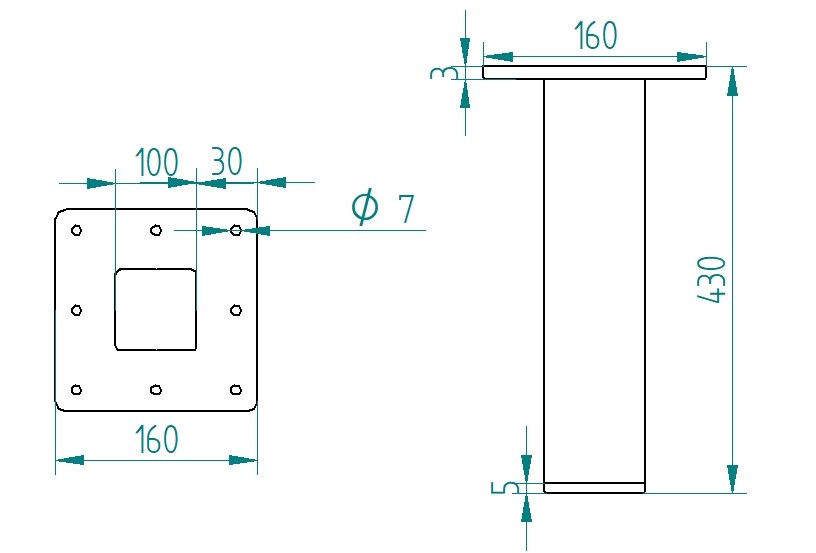 Noga metalowa do stołu 43 cm profil 100x100 Loft Industrial - Image 6