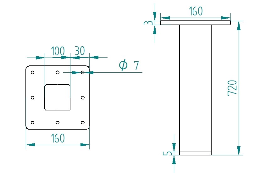 Noga metalowa do stołu z regulacją wysokości 43 cm profil 120x120 - obrazek 15