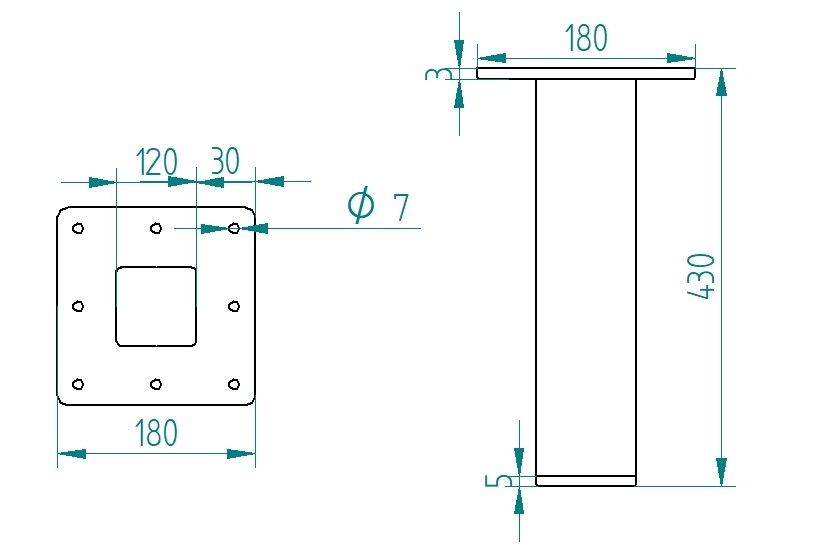 Noga metalowa do stołu 43 cm profil 120x120 Loft Industrial - Image 6