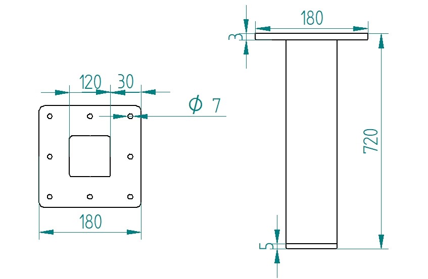 Noga metalowa do stołu 72 cm profil 120x120 Loft Industrial – Bild 6