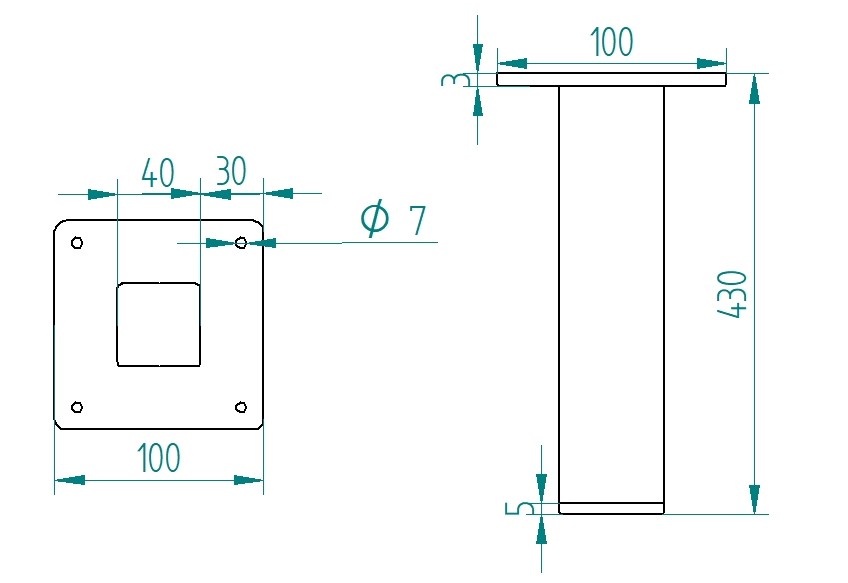 Noga metalowa do stołu z regulacją wysokości 43 cm profil 120x120 - obrazek 22