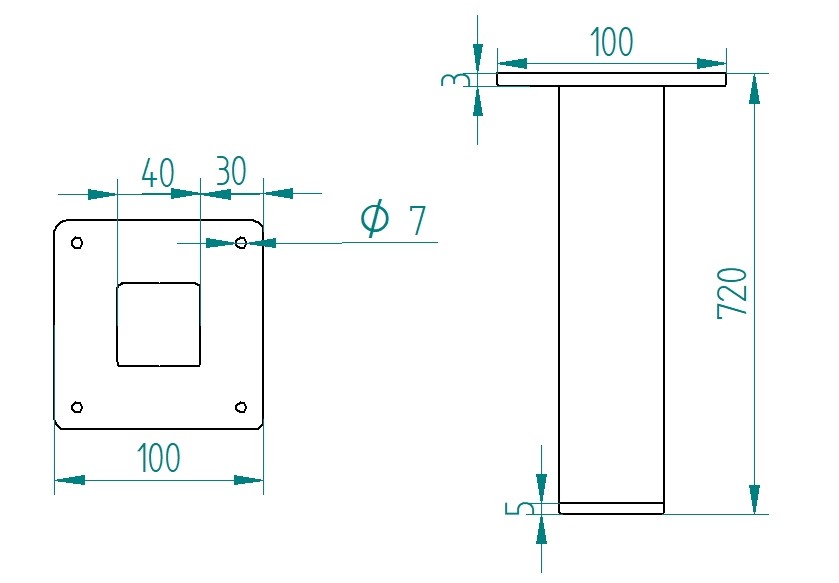 Noga metalowa do stołu z regulacją wysokości 43 cm profil 120x120 - obrazek 21