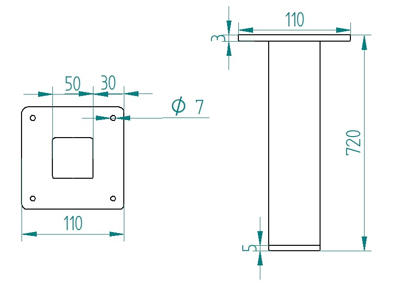 Noga metalowa do stołu z regulacją wysokości 43 cm profil 120x120 - obrazek 23