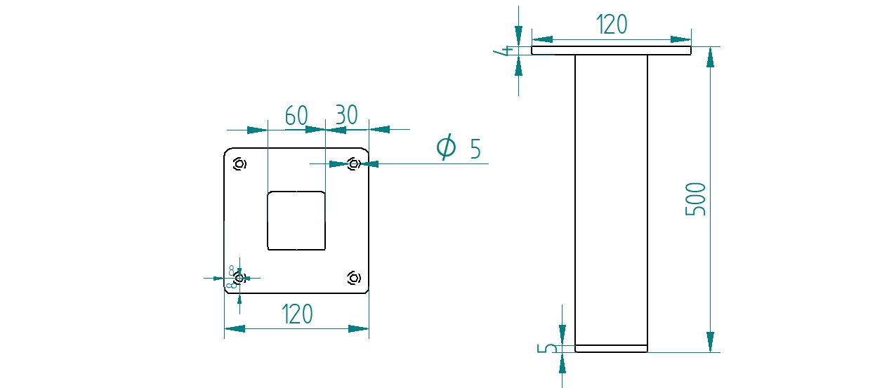 Nogi metalowe do stołu loft industrial 50 cm profil 60x60 komplet 4szt. - obrazek 7