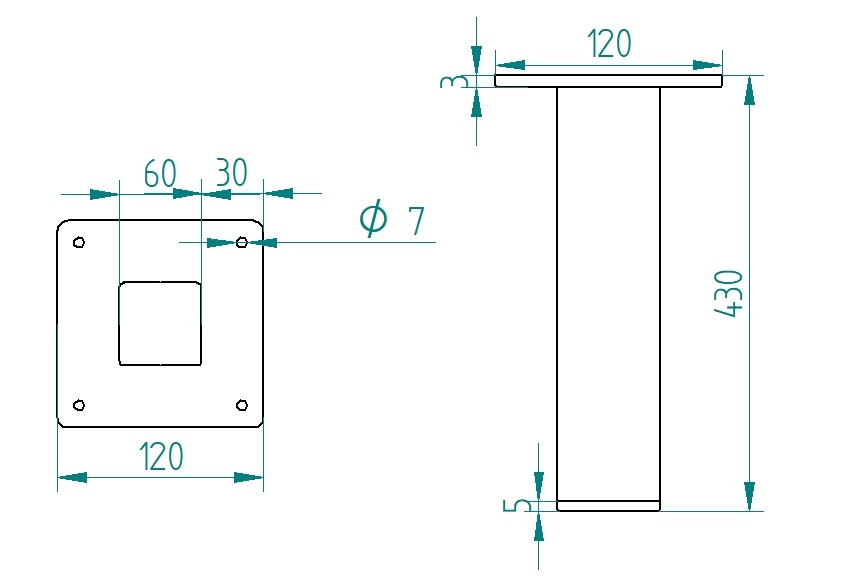 Noga metalowa do stołu loft industrial 43 cm profil 60x60 1 szt. – Bild 4