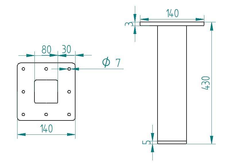 Noga metalowa do stołu loft industrial 43 cm profil 80x80 1 szt. - obrazek 5