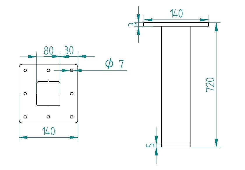Noga metalowa do stołu loft industrial 72 cm profil 80x80 1 szt. – Bild 4