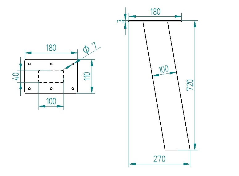 Noga kątowa metalowa do stołu loft industrial 72 cm profil 100x40 1 szt. - obrazek 5
