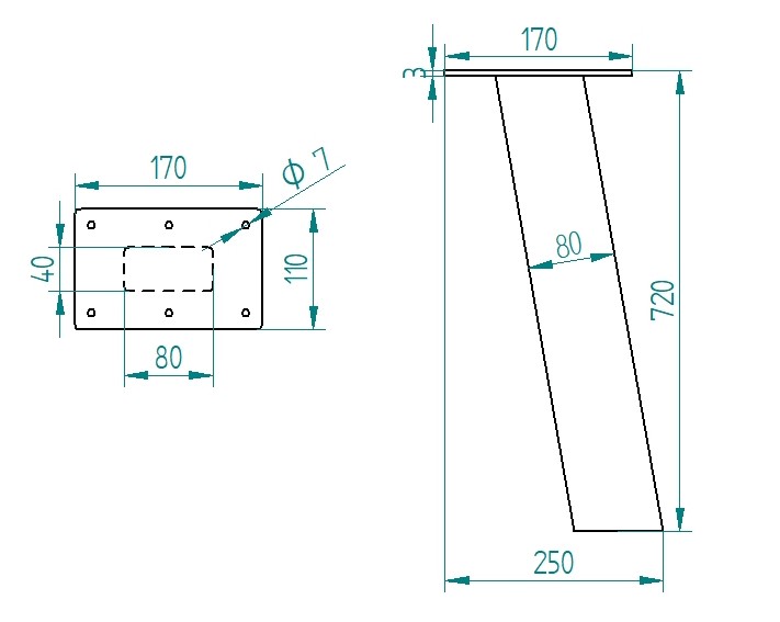 Noga kątowa metalowa do stołu loft industrial 72 cm profil 80x40 1 szt. – Bild 5