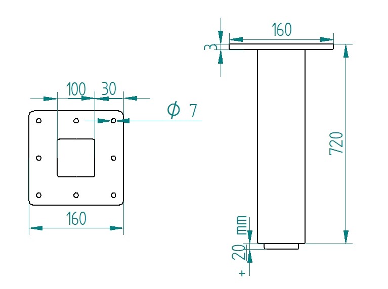 Noga metalowa do stołu 72 cm profil 100x100 Loft Industrial - Image 5