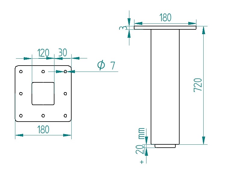 Noga metalowa do stołu z regulacją wysokości 72 cm profil 120x120 – Bild 4