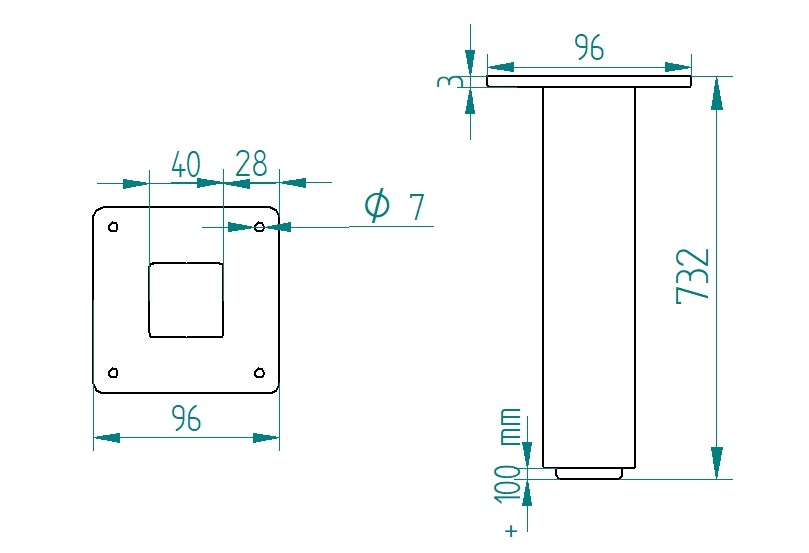 Noga metalowa do stołu z regulacją wysokości 73 cm profil 40x40 1 szt. loft industrial - obrazek 8