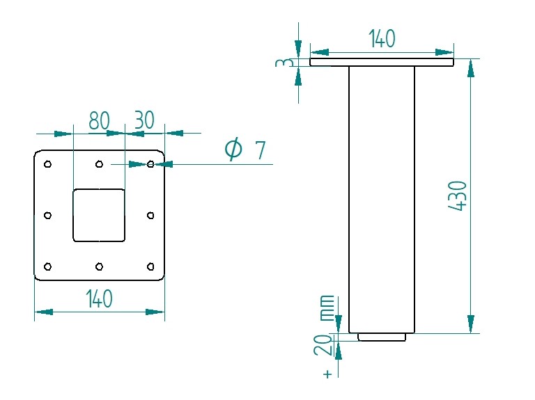 Noga metalowa do stołu z regulacją wysokości 43 cm profil 120x120 - obrazek 26